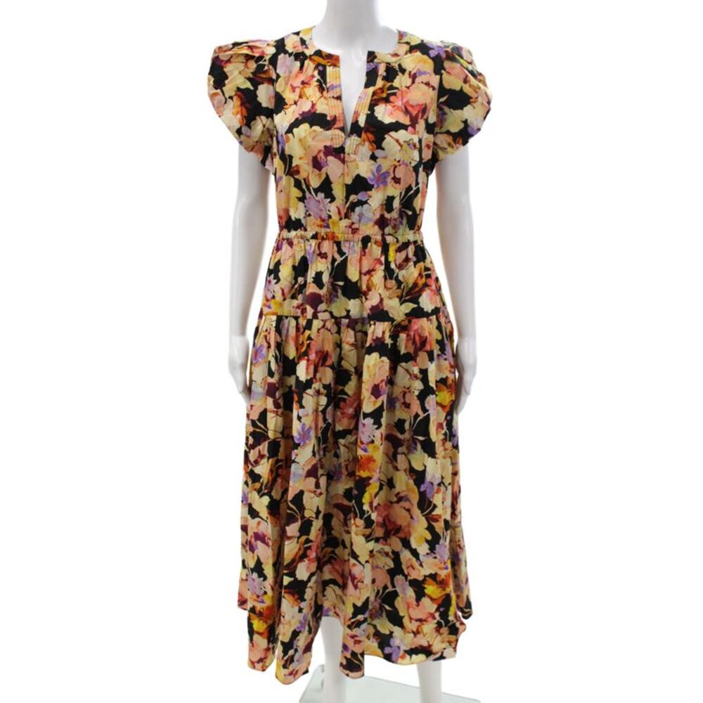 Ulla Johnson Women Sundress Floral V Neck Mid Calf Cotton Pullover Size 6